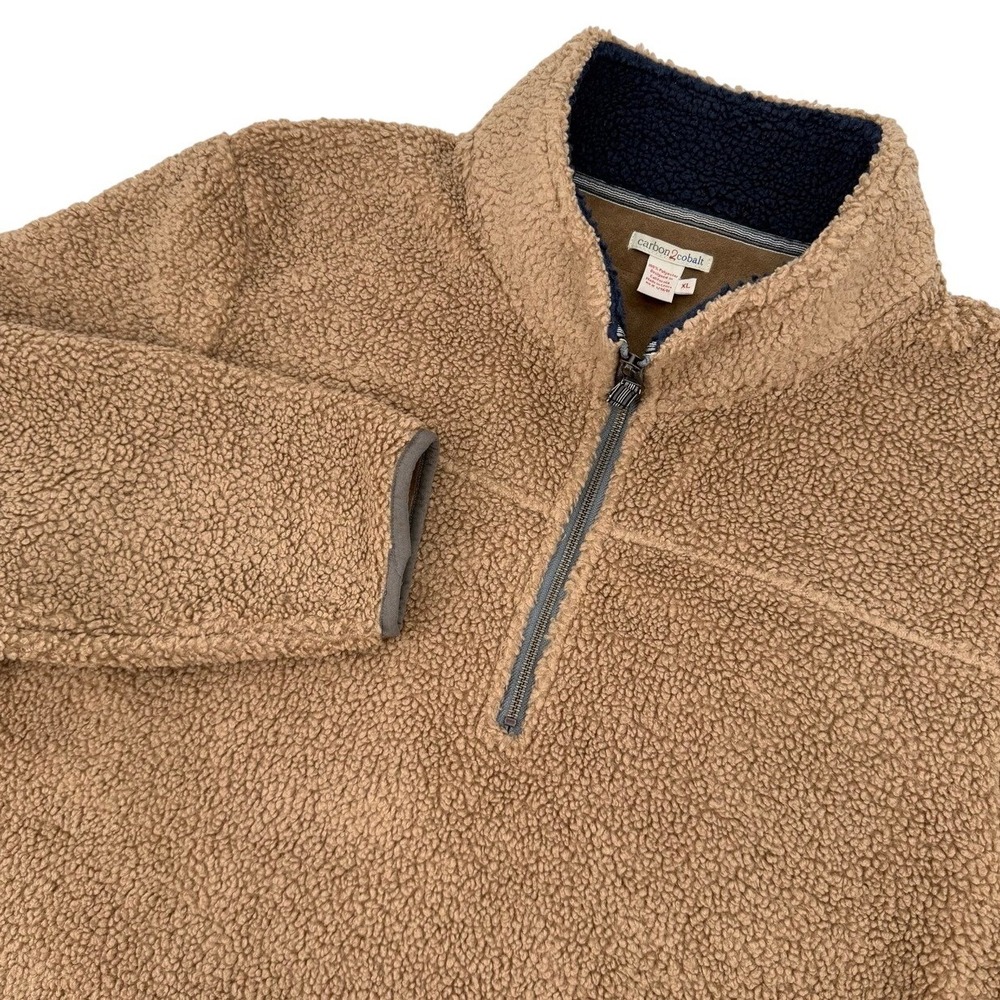 Carbon 2 Cobalt Mens XL Sherpa Fleece Quarter Zip Pullover Gorpcore Teddy Brown